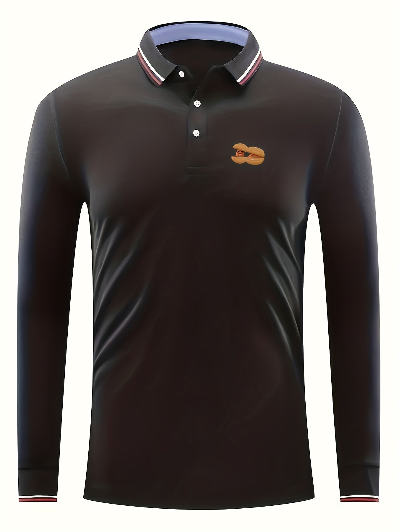 Men's Peanut Print Polo Shirt Stretch Button Up Long Sleeve for Spring Fall