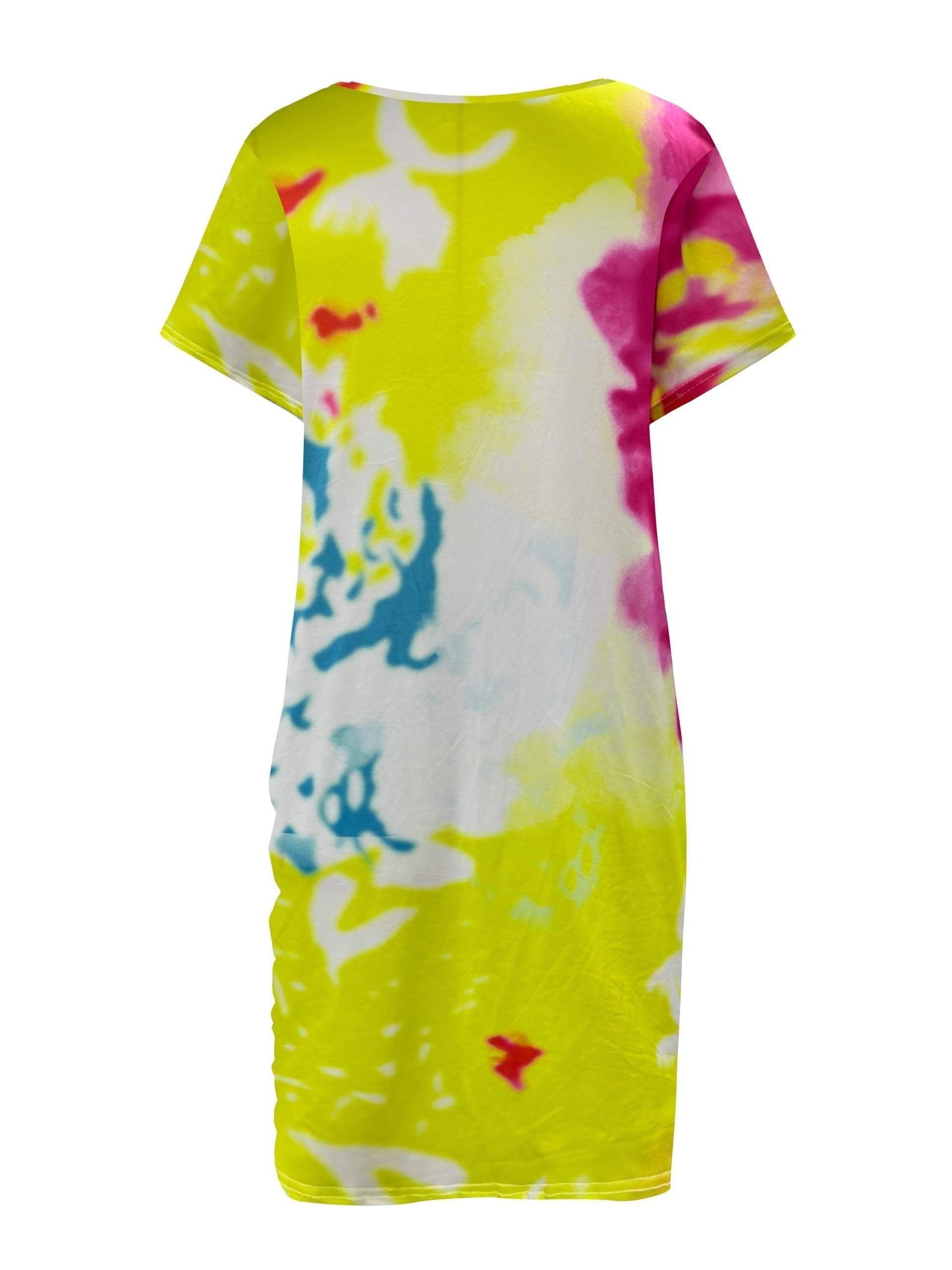  Tie Dye Short Sleeve Ruched Side Wrap Dress