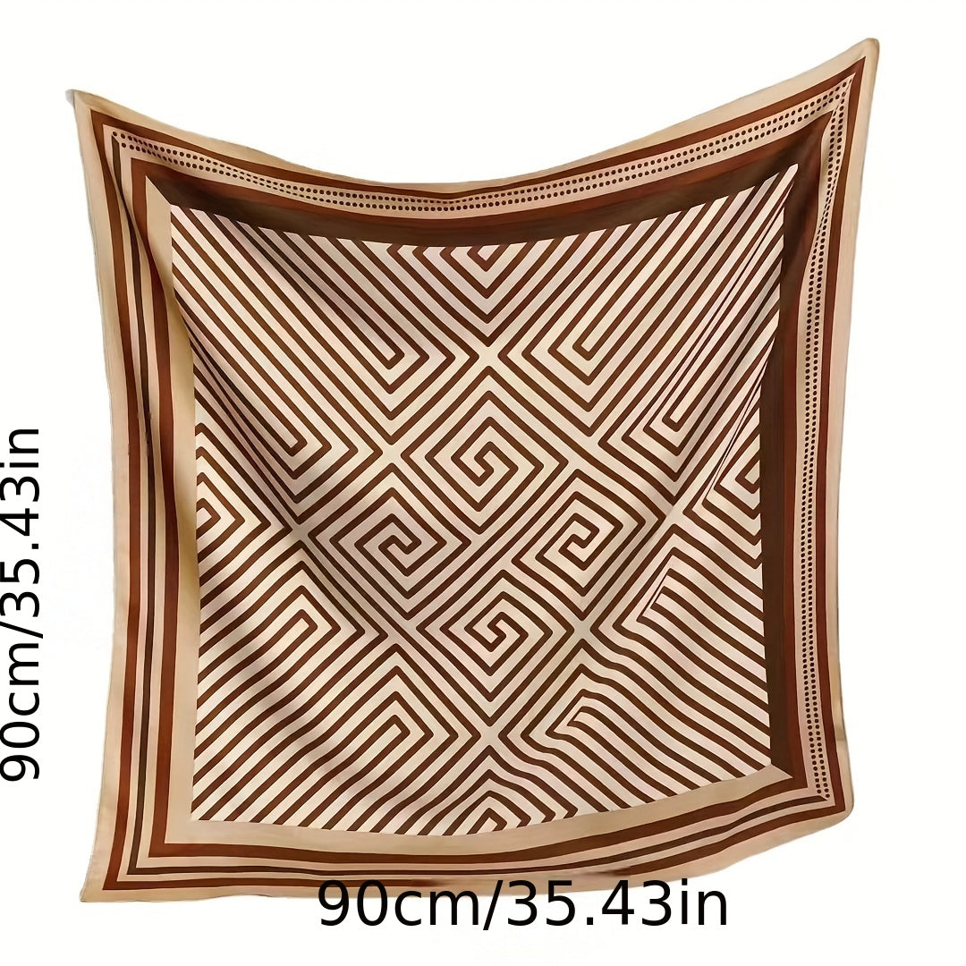 Striped Print Silk Square Scarf Women Head Wrap Sunscreen Shawl