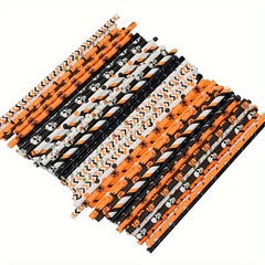 Halloween Paper Straws 50 Pack Biodegradable Skull Patterns Cocktail Accessories
