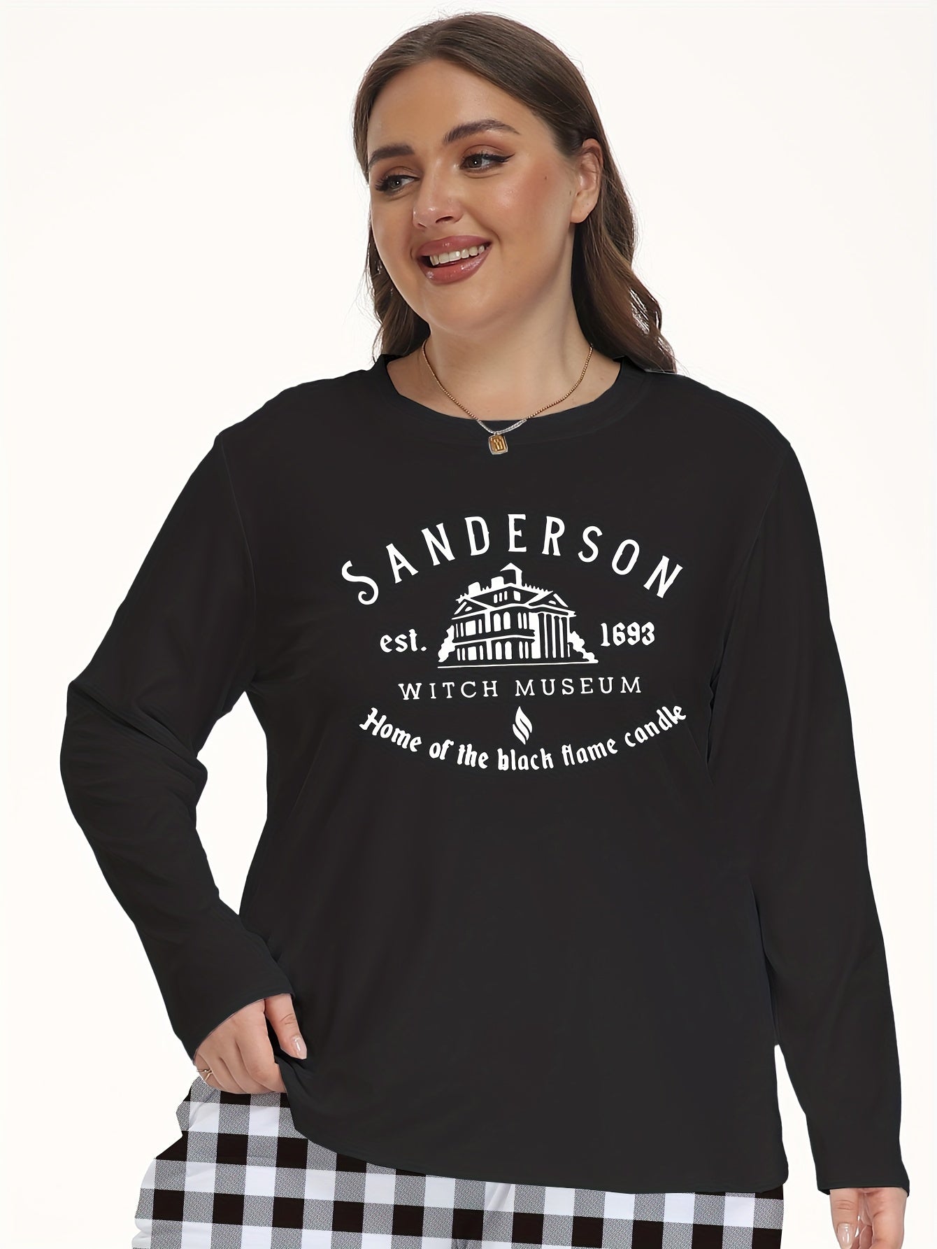  Museum & Letter Print Long Sleeve Top