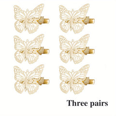 6 Pcs Golden Butterfly Hair Clips Metal Butterfly Duck Billed Clip Barrettes