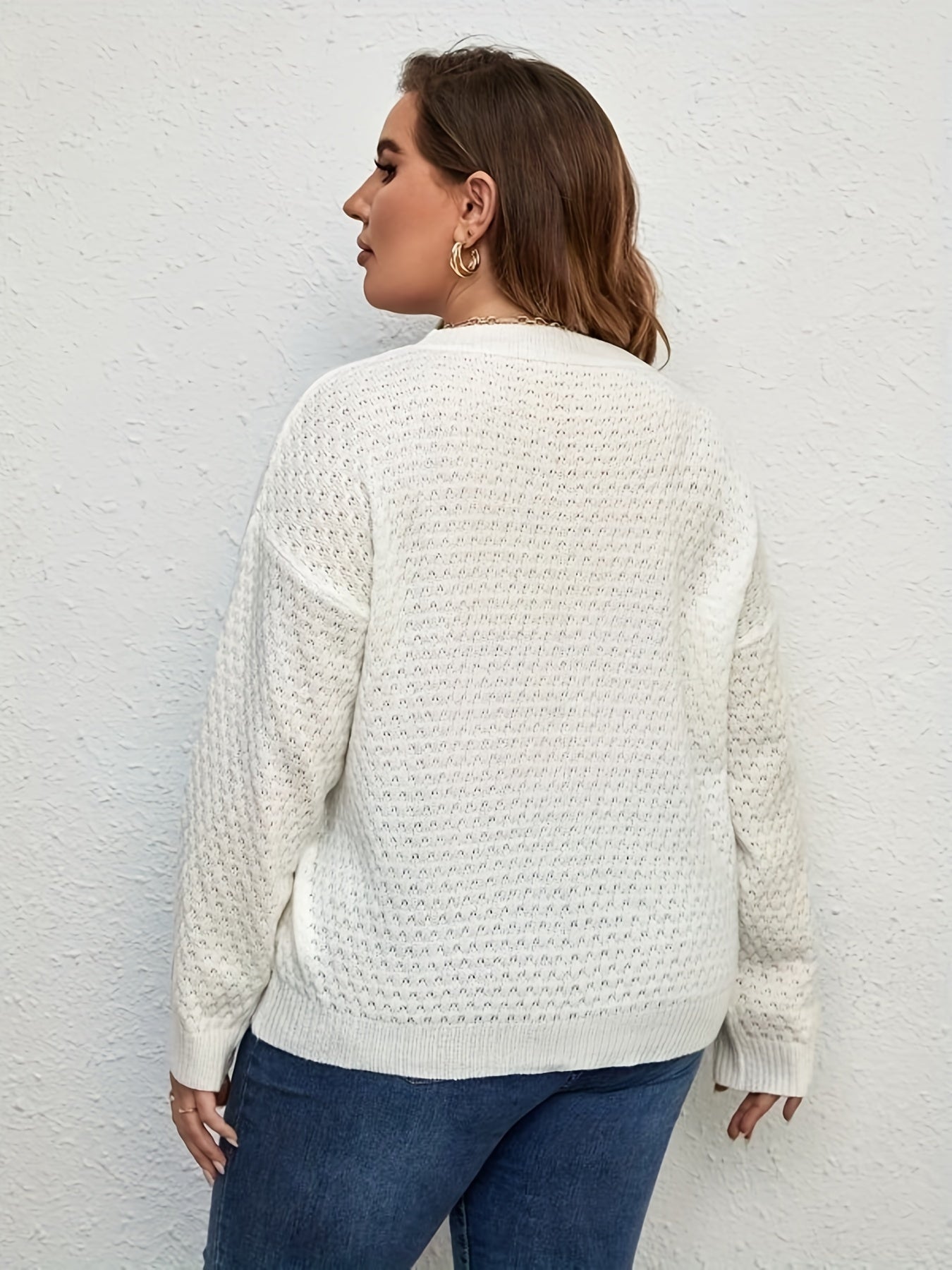  Eyelet Embroidered Long Sleeve Sweater