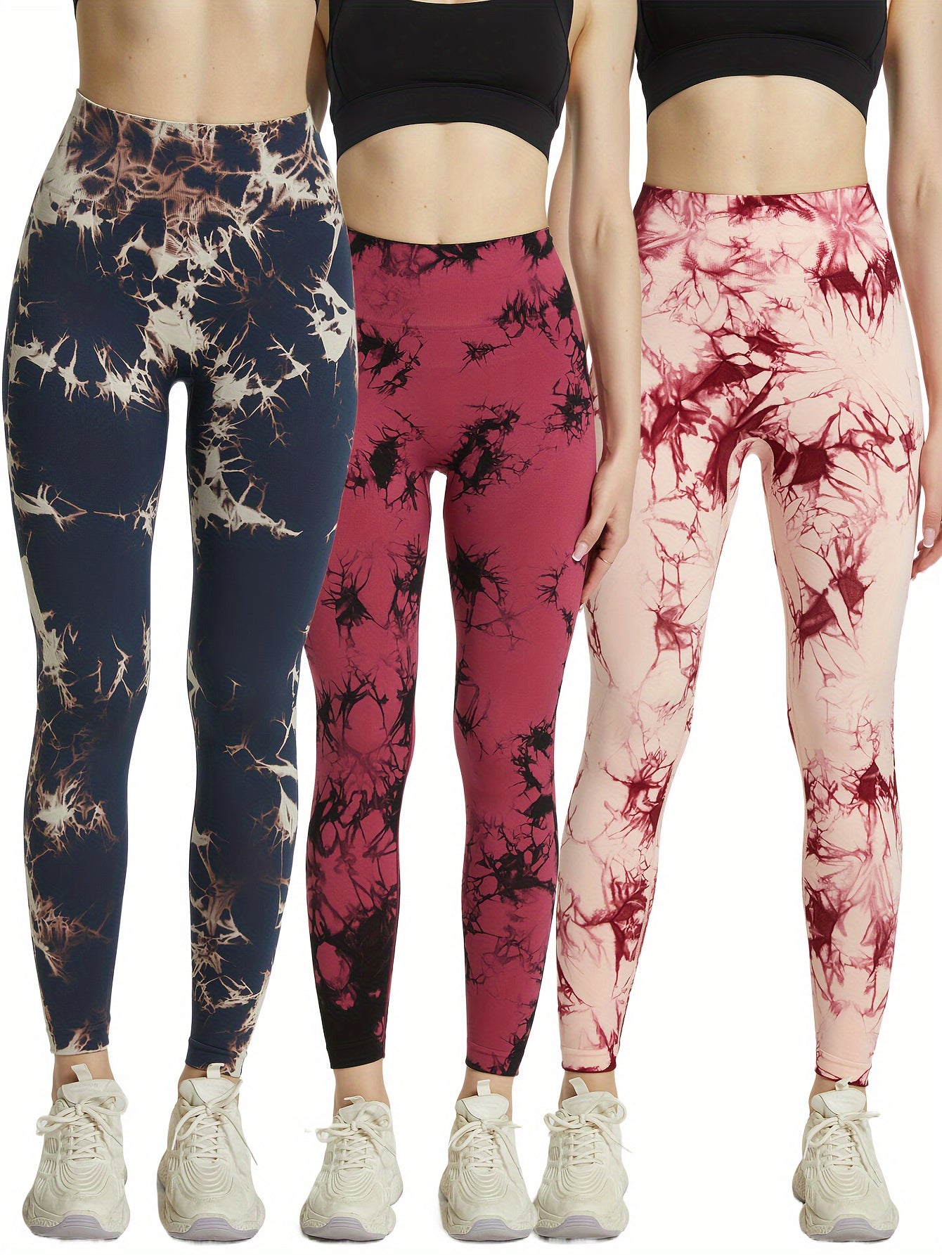 3pcs Tie Dye Yoga Pants High Stretch Running Workout Fitness Sports Leggings Wom