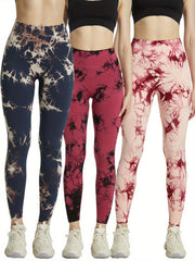 3pcs Tie Dye Yoga Pants High Stretch Running Workout Fitness Sports Leggings Wom