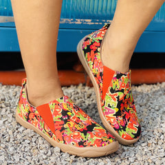 Women's Multicolor Graffiti Printed Slip On Low Round Toe Non-slip Casual Shoes