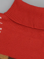  Christmas Sweater Colorblock Graphic Print High Neck Jumper