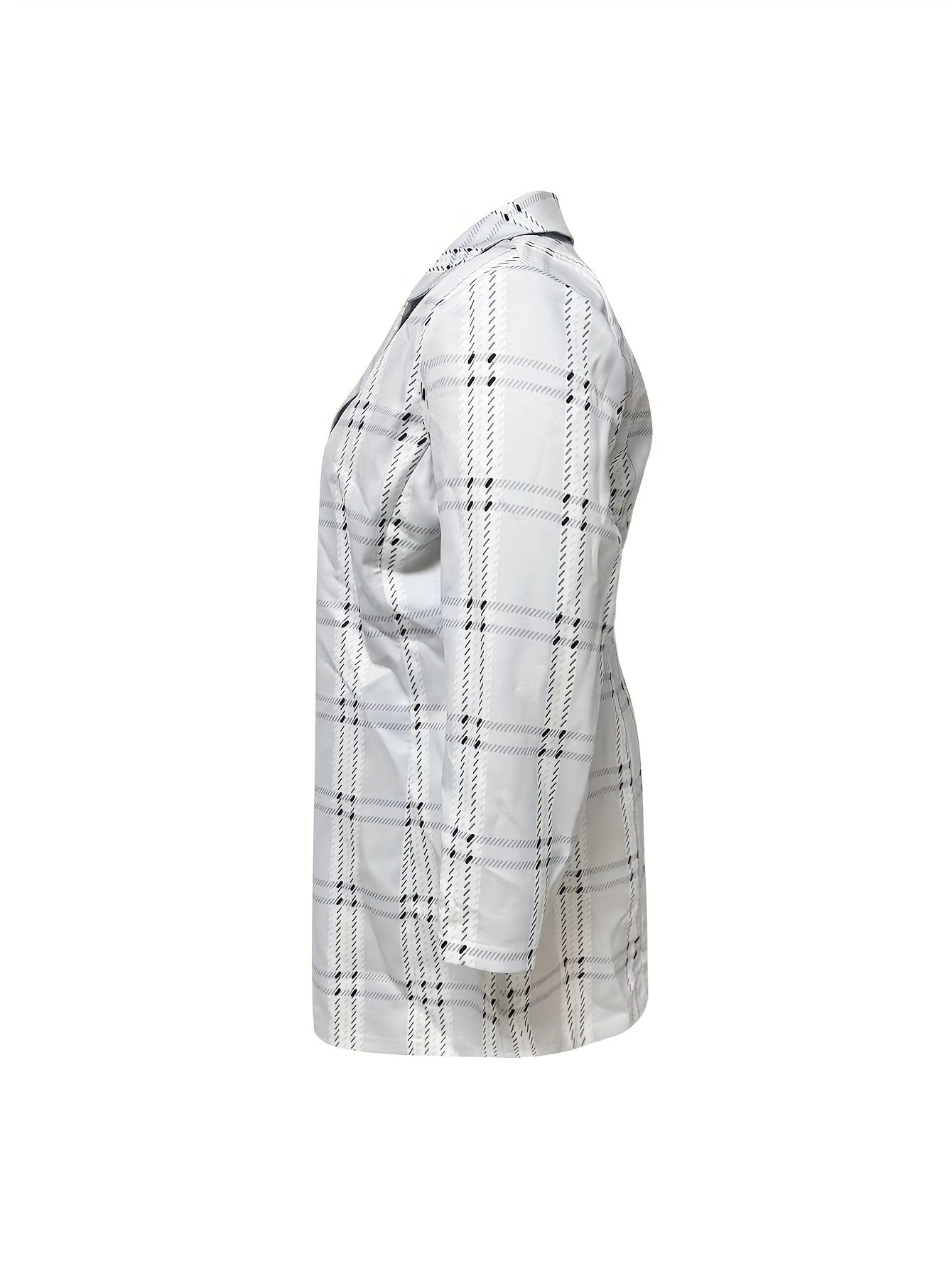  Plaid Print Long Sleeve Blazer