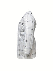  Plaid Print Long Sleeve Blazer