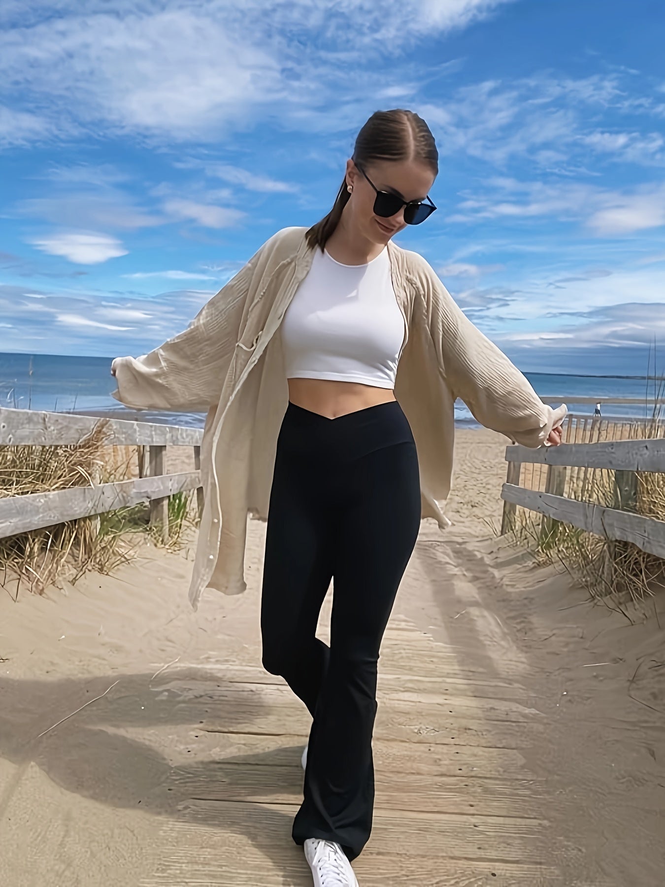 Cross Waist Bootcut Yoga Pants High Stretch Leggings