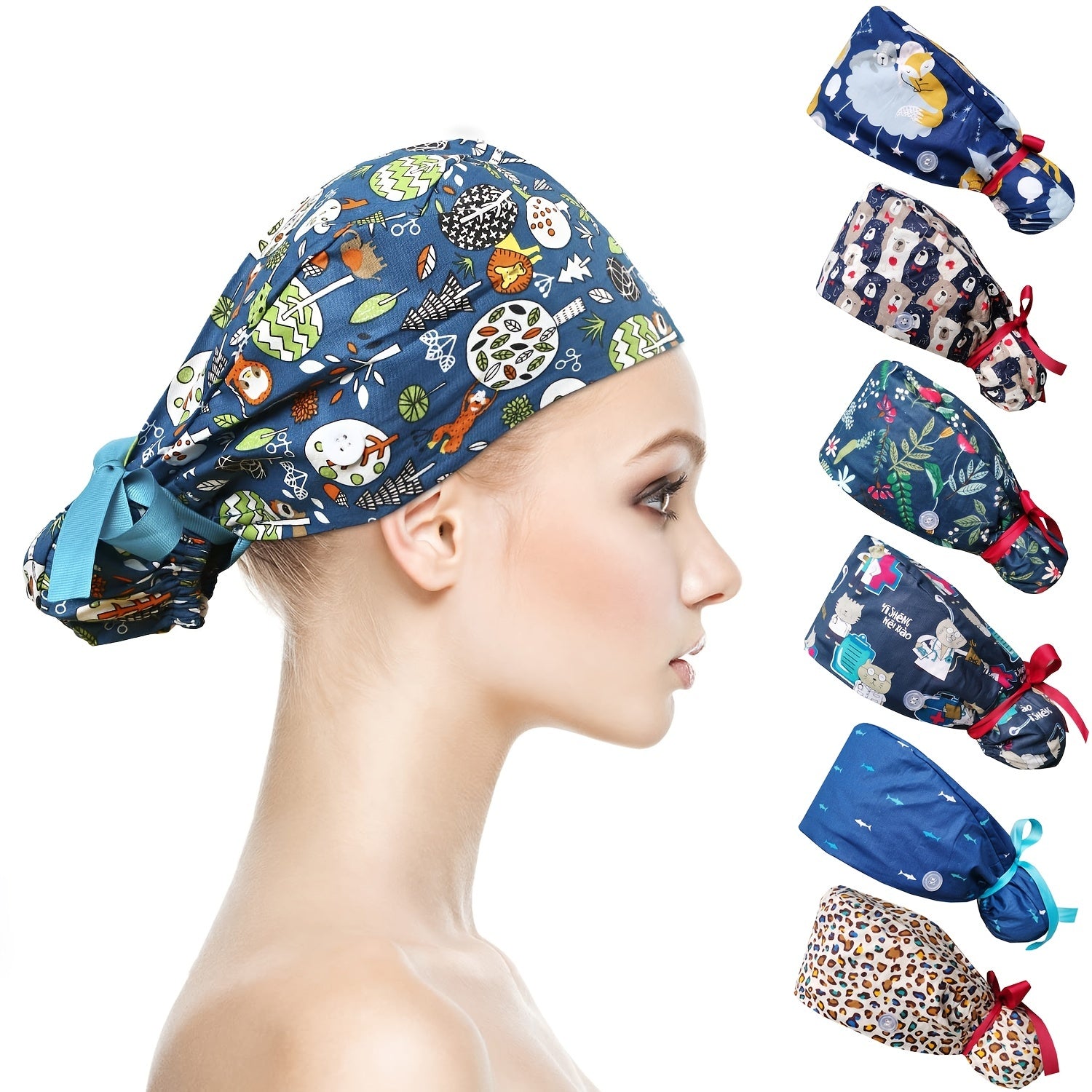 Adjustable Elastic Cotton Work Cap Nurse Cap with Buttons
