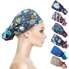 Adjustable Elastic Cotton Work Cap Nurse Cap with Buttons