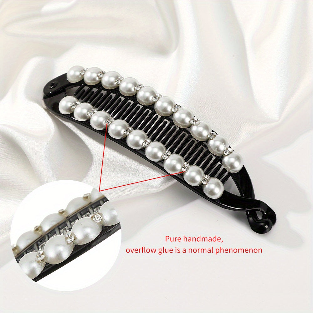 Faux Pearl Rhinestone Hair Claws Clip Fish Shape Banana Barrettes Hairpins