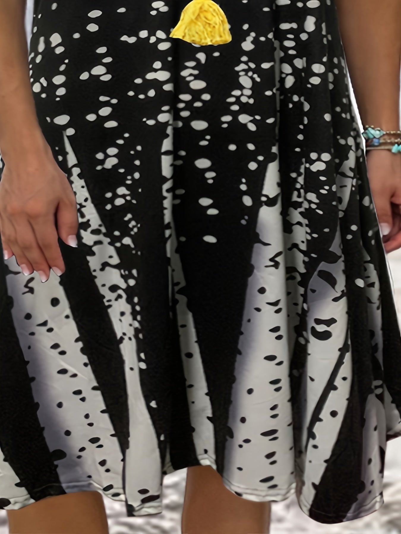  Casual Dress Women's Plus Print Round Neck Button Decor Dress