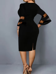 Women's Plus Floral Print Mesh Bell Sleeve Dress