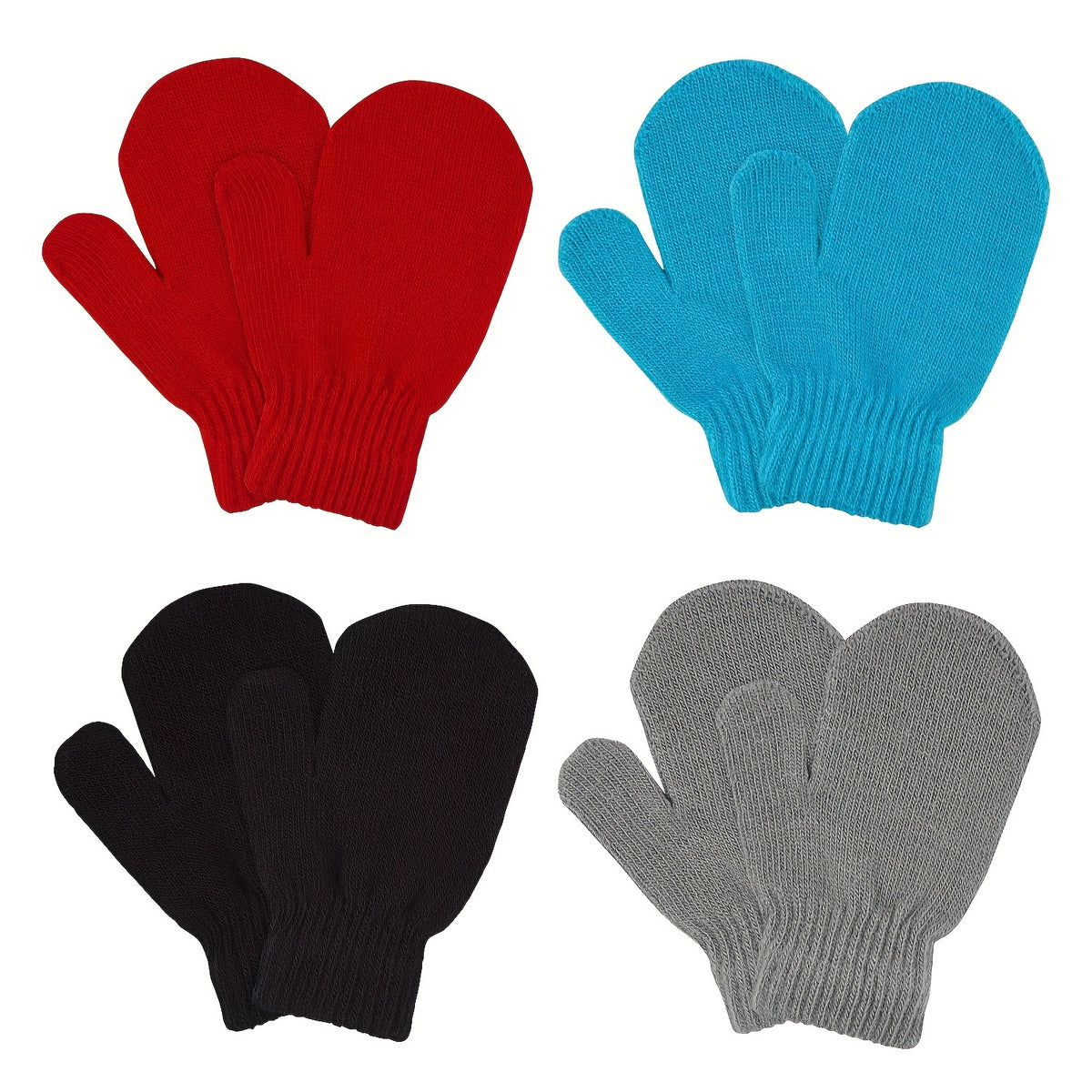 4 Pairs Winter Sports Mittens for Kids, Warm Knitted Gloves