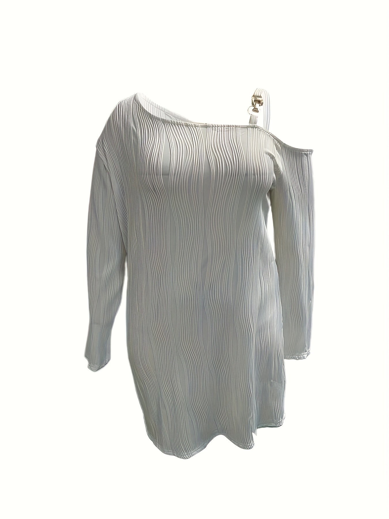  Casual Dress Women's Plus Solid Striped Metal Decor One Shoulder Dress
