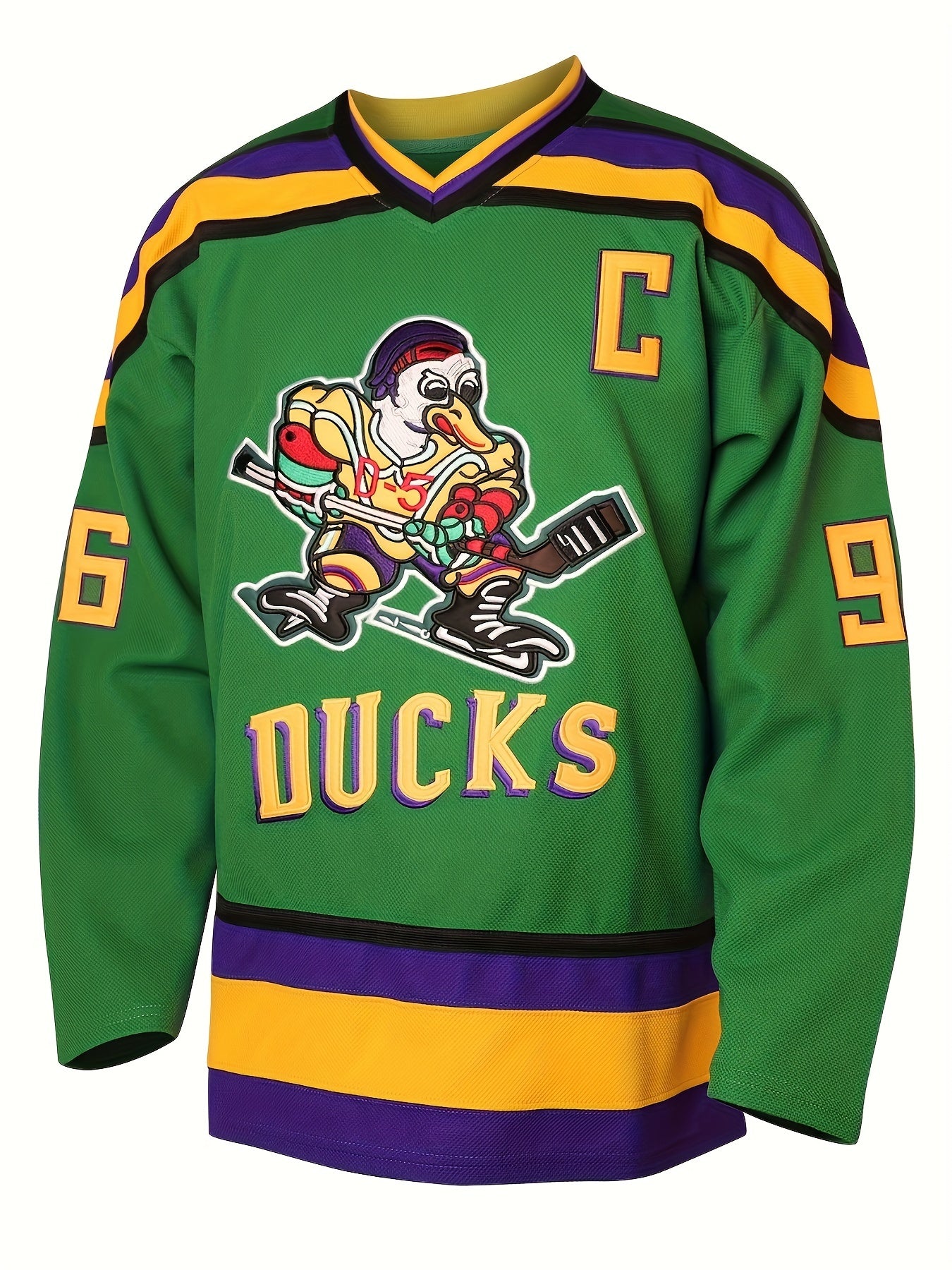 Men's Ducks Pattern Hockey Jersey Long Sleeve V Neck Tee