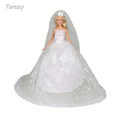 Doll Dresses Wedding Dress Set with Crown Veil - Girl Accessories Toys