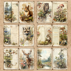10sheets A5 Animal Squirrel Elk Forest Flower Grass DIY Tool Retro Jo