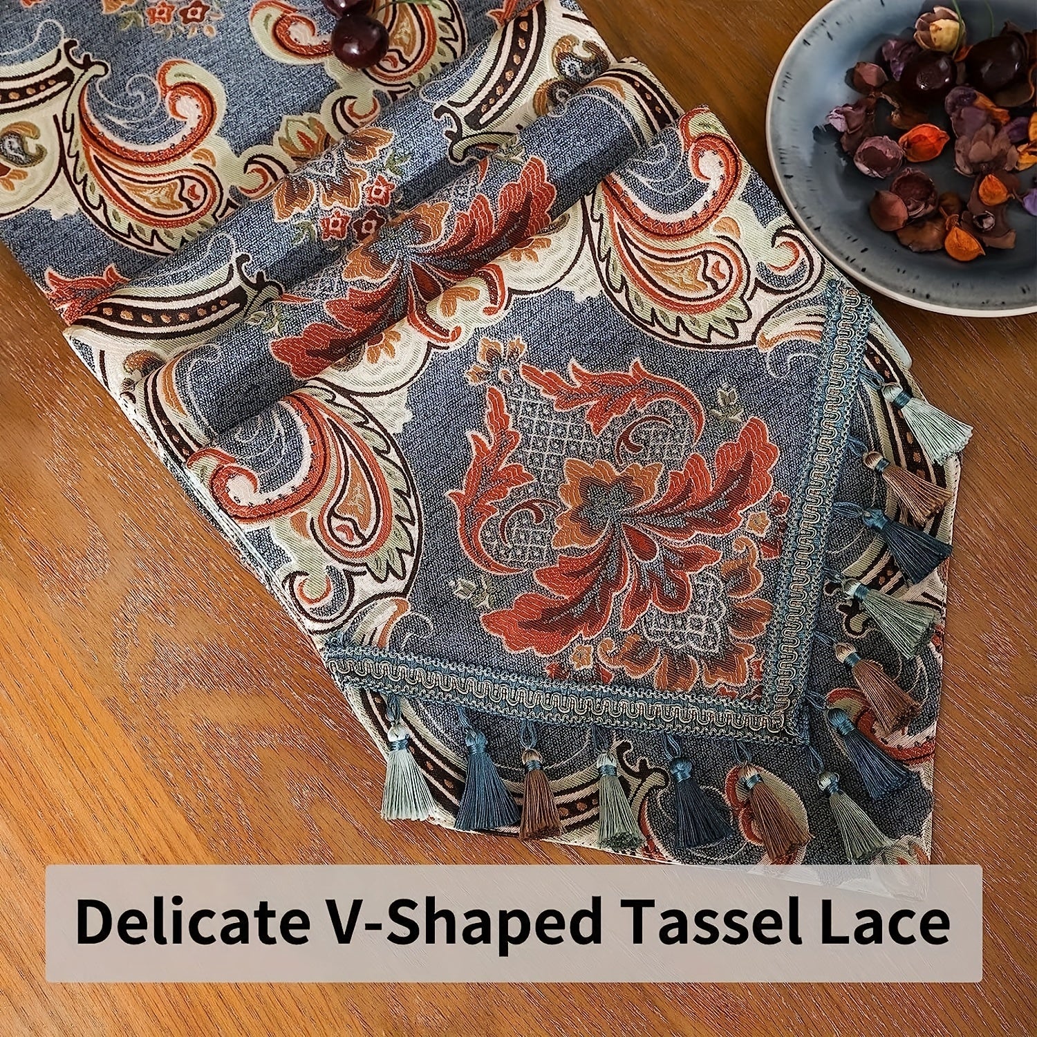 Ethnic Table Runner Floral Jacquard Tassel Dining Runners