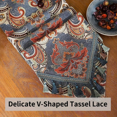 Ethnic Table Runner Floral Jacquard Tassel Dining Runners