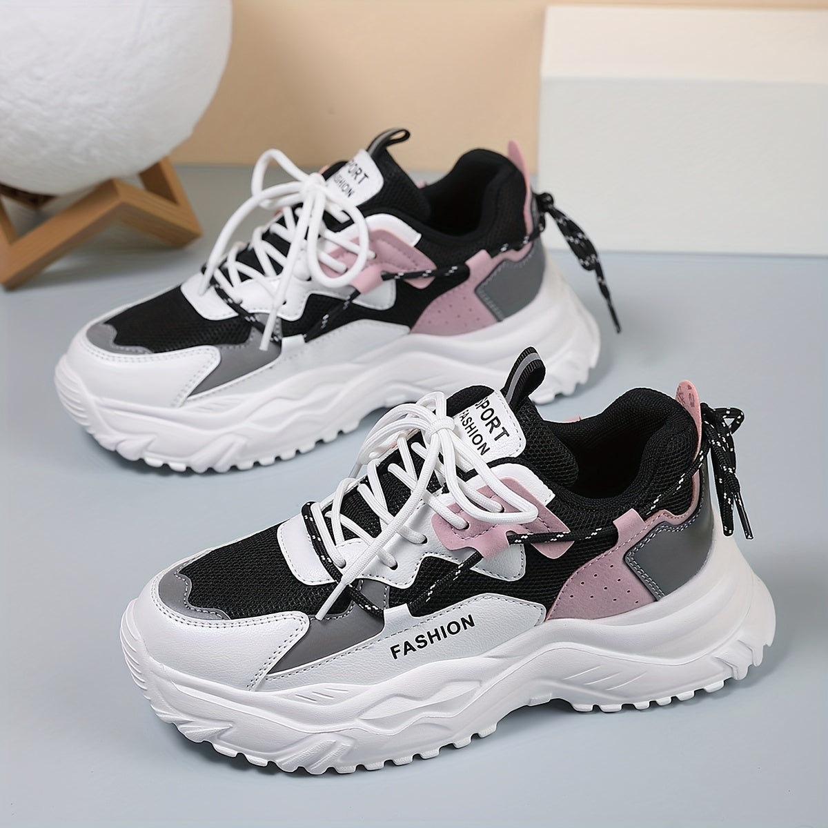 Women's Block Faux Leather Heighten Chunky Sneakers Casual