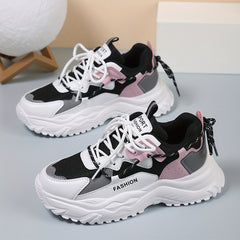 Women's Block Faux Leather Heighten Chunky Sneakers Casual