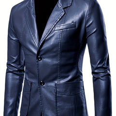 Men's Leather Lapel Zipper Up Jacket for Autumn Winter Wear