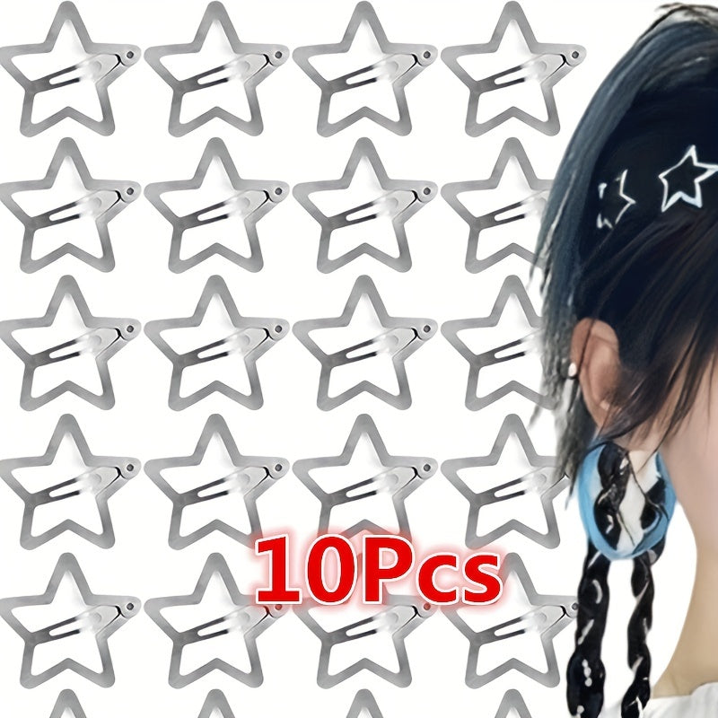 10pcs Y2K Silvery Star Snap Clip Alloy Hair Clip Sweet Duck Billed Hair Clip