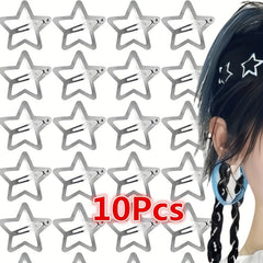 10pcs Y2K Silvery Star Snap Clip Alloy Hair Clip Sweet Duck Billed Hair Clip