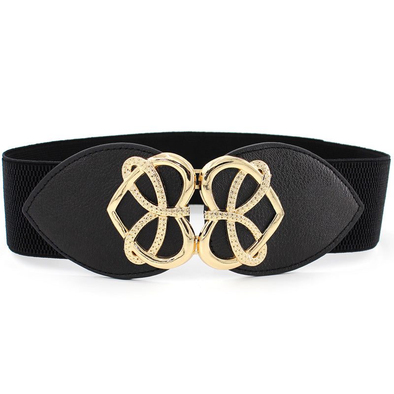 Heart Buckle Wide Elastic Waistband Long Belt Dress Adornment