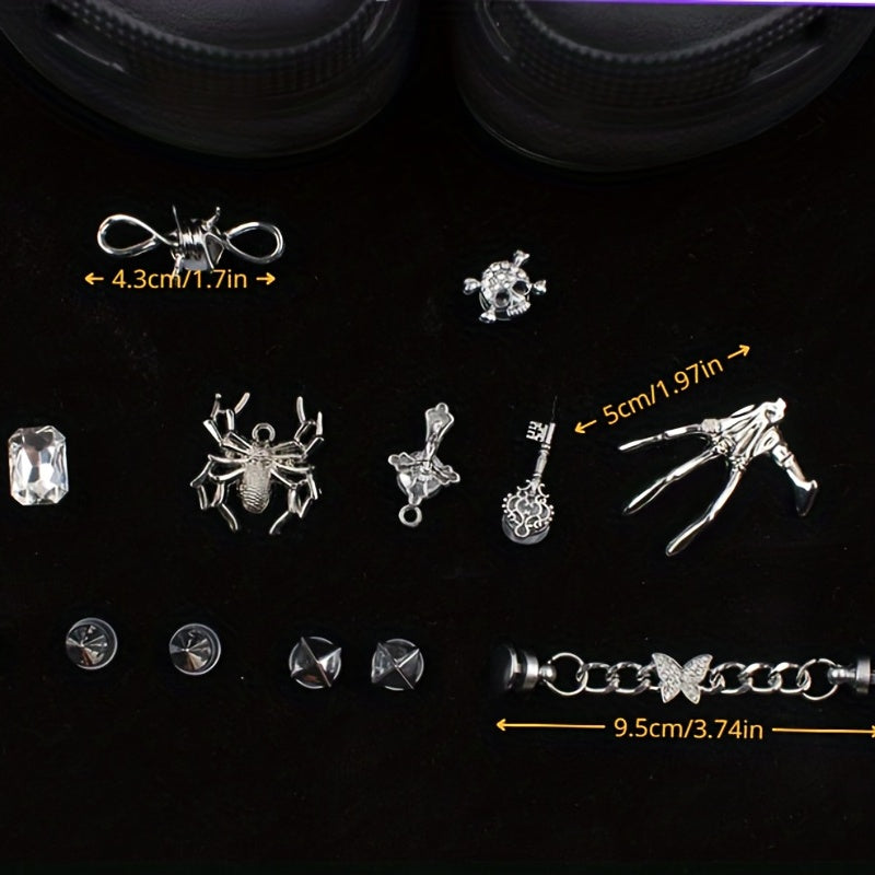 Dark Punk Hole Shoe Accessories Rhinestone Spider Shoe Flower Accessories