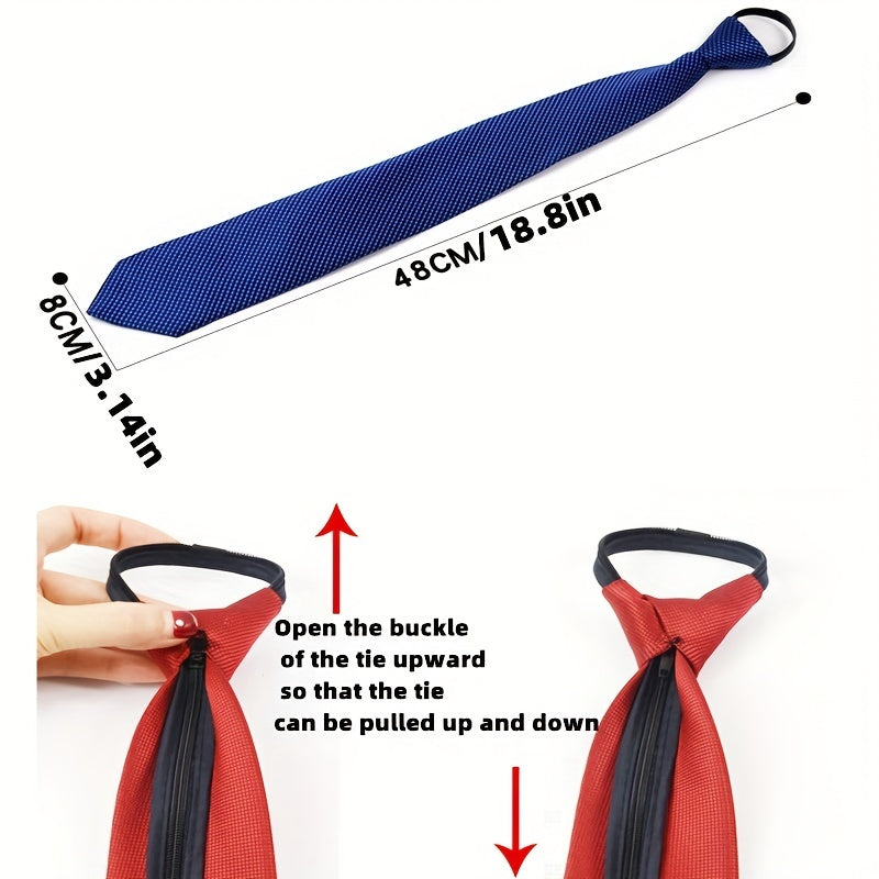 1pc Men's Business Dress Zip Tie Groom Wedding Pure Red And Red Stripes
