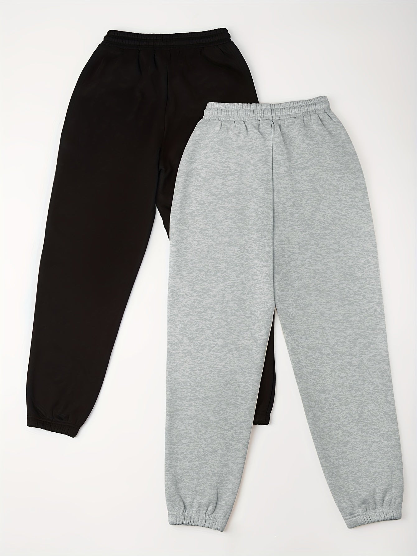 2 Pack Plus Size Sports Pants Women's Plus Elastic Drawstring Jogger Trousers