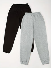 2 Pack Plus Size Sports Pants Women's Plus Elastic Drawstring Jogger Trousers