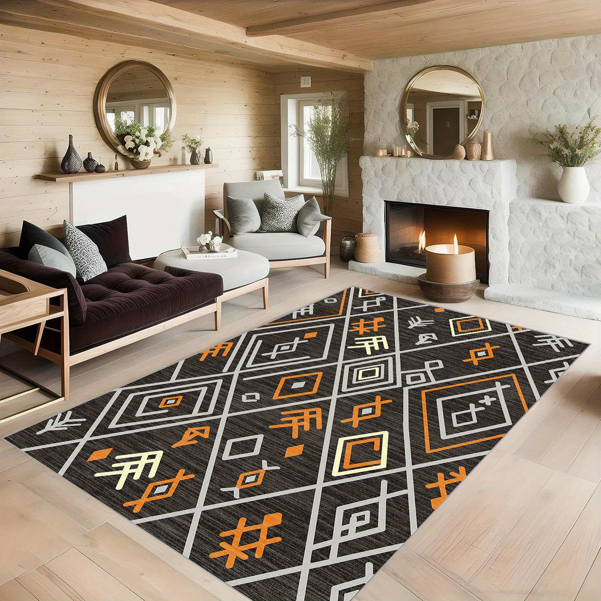 Geometric Pattern Soft Faux Sheepskin Floor Mat Machine Washable