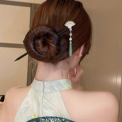 Chinese Style Fan Shape Decor Hairpin Wooden Hair Stick Ponytail Holder