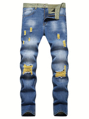 Slim Fit Ripped Jeans Men Distressed Denim Pants