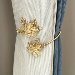 Metal Faux Pearl Curtain Holdback with Flower Accent