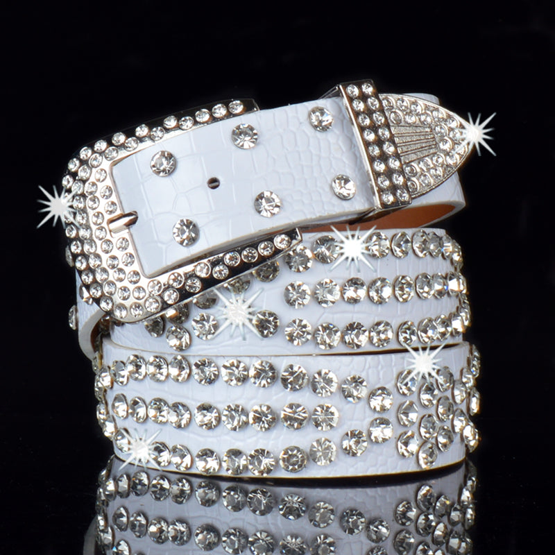 Rhinestone Belt Western Bling Studded PU Leather Belt For Jeans