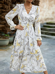 Women's Plus Marble Print Maxi Dress with Flounce Sleeves