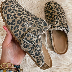 Leopard Print Flat Mules Closed Toe Non slip Shoes