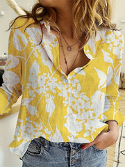  Floral Print Button Up Long Sleeve Blouse