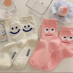 2 Pairs Cartoon Print Socks Comfy & Breathable Mid Tube Socks Women's Stockings