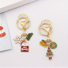 Christmas Series Cartoon Alloy Key Chain Ring Purse Bag Charm Car Ornament