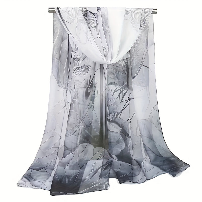 Boho Lotus Print Chiffon Scarf Vintage Shawl Breathable Hijab Sunscreen