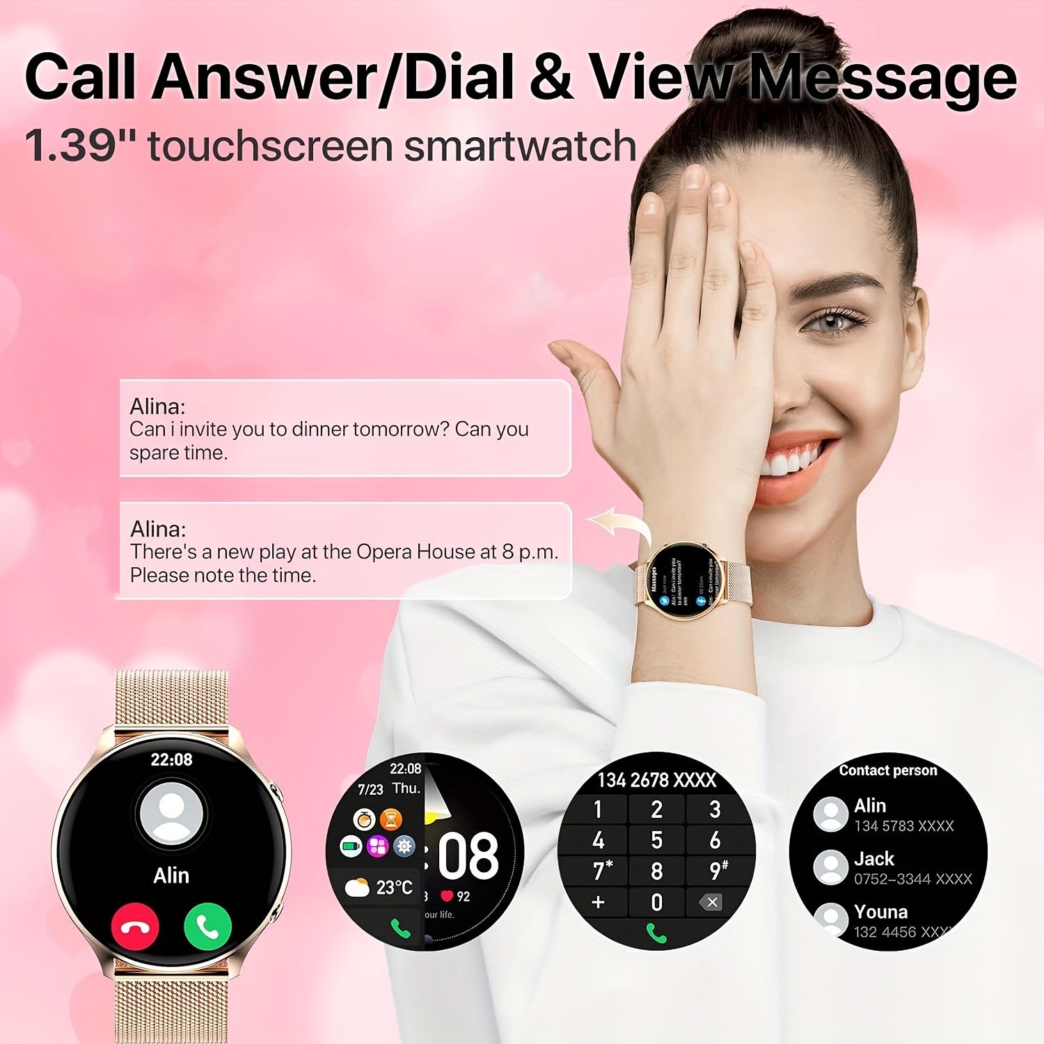 Women's Smart Watch w/ Calling 100 Sports Modes Water Resistant
