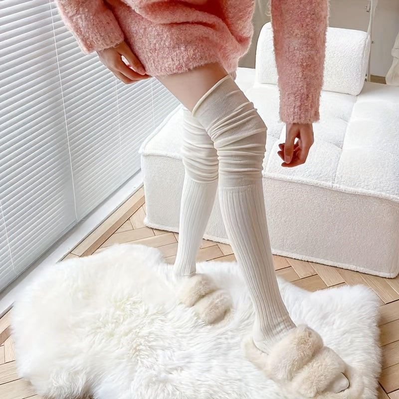 5 Pairs Solid Calf Socks Women's Knee High Stockings