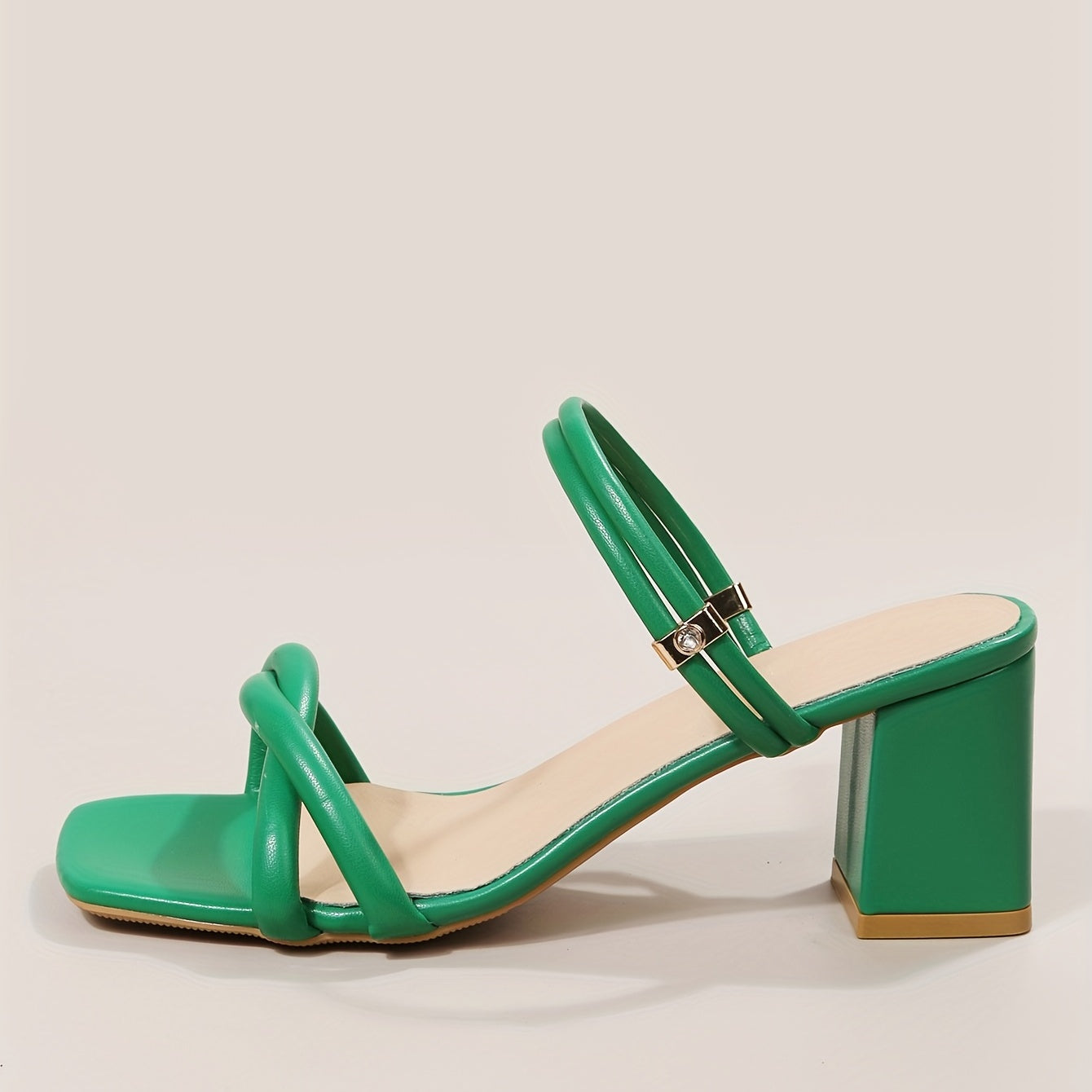 Women's Cross Strap Square Toe Sandals Chunky Heels